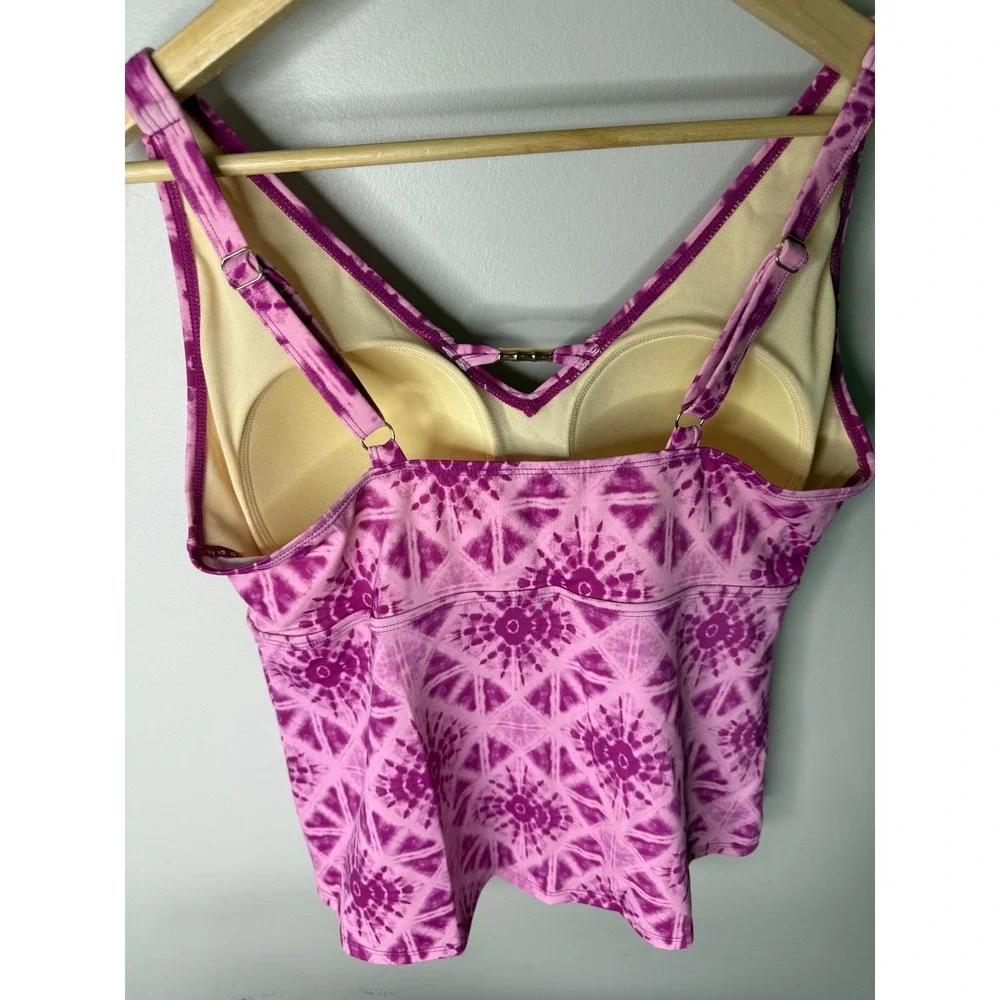 Susan Graver Soleil V-Neck Tankini with Skirt Fuchsia Shibori‎ 14 {#135-R